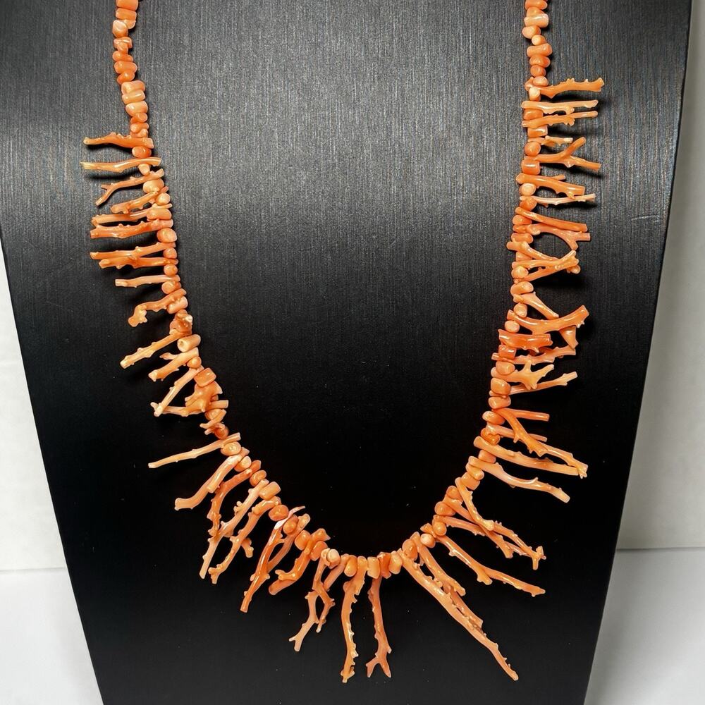 Vtg Coral Branch Necklace Salmon Pink Orange Jewelry
